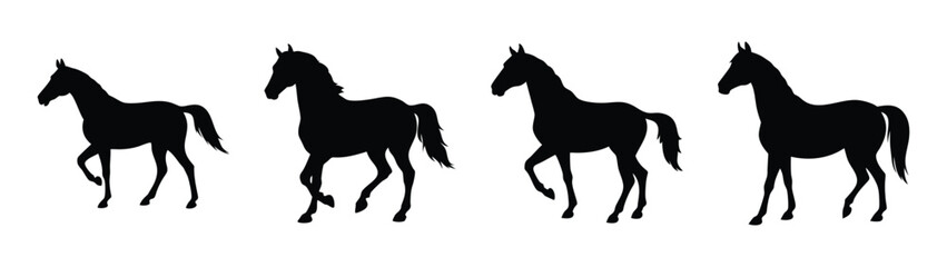 Horse silhouette vector art featuring equestrian animals in black and white for design projects