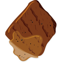 A Detailed Slice Of Brown Baked Bread With Melted Butter Topping Isolated On A Transparent Background With A Rustic Texture