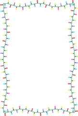 6色の電球でカラフルなクリスマスライト（String lights）のフレームイラスト。点灯していないバージョン。冬のイベントポスターや、クリスマスカードに最適。電線の細かい形状を再現している。