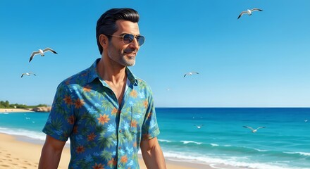 Saudi Man on Vacation Wearing Casual Summer Clothes