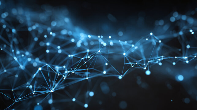 Abstract digital network of interconnected nodes with a blurred background, representing innovation and connectivity.