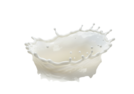 Hyper-photorealistic macro shot of viscous white milk frozen instantly in a dramatic crown splash structure with thousands of spherical droplets against a transparent background. Concept for premium