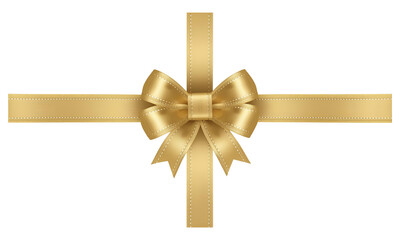 Golden Gift Ribbon with Bow Isolated on Transparent Background