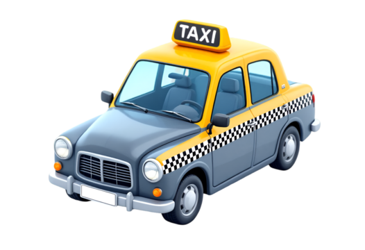 Yellow and Gray Taxi Car with Checkered Pattern on Transparent Background - Powered by Adobe