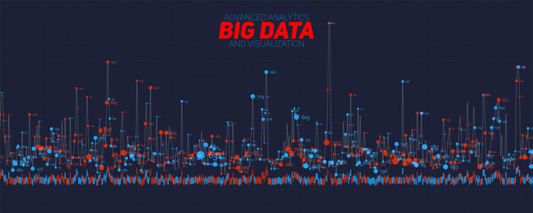 Vector abstract financial big data graph visualization. Stock index infographics aesthetic design. Visual information complexity. Intricate data threads chart. Business analytics