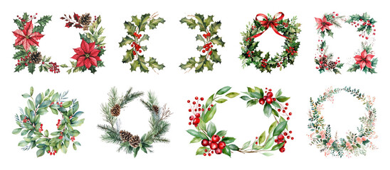 PNG Festive wreaths with vibrant details, element set on transparent background