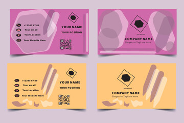 2 Professional Business Visiting Card Templates with QR Code and Abstract Backgrounds