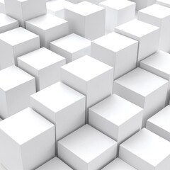 Obraz premium A large group of pristine white cubes arranged in a dynamic, abstract formation, casting soft shadows on a smooth surface, creating a modern aesthetic.