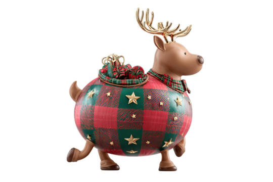 Charming Christmas reindeer delivering gifts in festive tartan, ready for holiday joy - Powered by Adobe