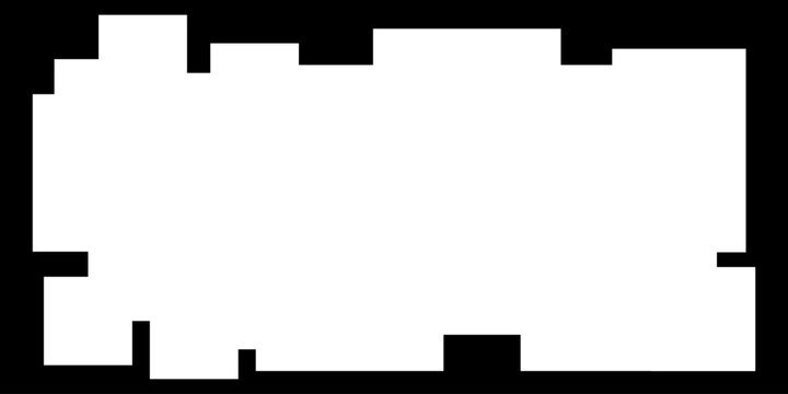 Vector abstract irregular square frame with notched edges on black background, modern geometric minimal design.