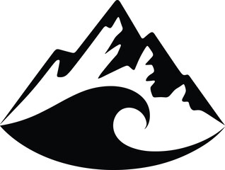 Black mountain and wave silhouette logo white