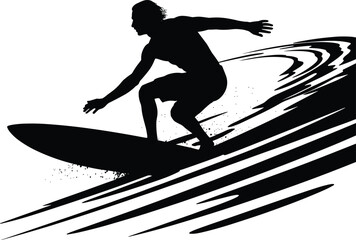 Black silhouette of a surfer riding a wave surfing