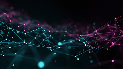 A stunning digital network. The image features a network of connected nodes, with lines representing connections and glowing particles indicating data flow.