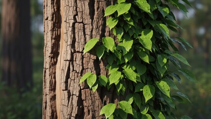 Vine Leaves Growing on Tree