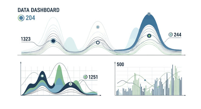 Data dashboard displaying multiple colorful line graphs and bar charts with numerical data and analytics insights
