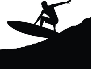 Black silhouette of surfer riding a wave surfing ocean