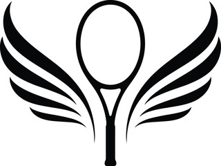 Black tennis racket with stylized wings logo sport
