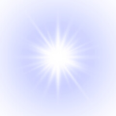 Shiny white flash explosion with glowing halo and sharp rays. Realistic lens flare isolated on transparent background. Vector illustration. PNG