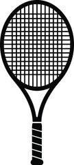 Black tennis racquet icon on white background sport