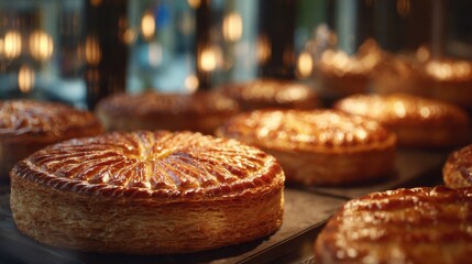 Freshly Baked Galette des Rois Displayed in a Pastry Shop Window for Epiphany Celebration