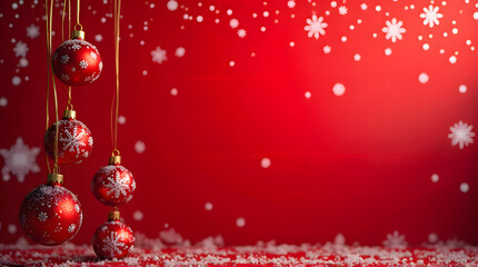 Festive Red Baubles and Falling Snow Wallpaper