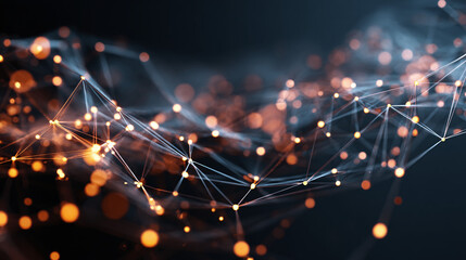 An abstract representation of interconnected networks and data flow, suggesting the complexities of modern digital landscapes. The design features glowing nodes connected by lines.