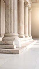 A stunning marble floor glistens under soft lighting, surrounded by elegant columns and ornate pillars, creating a grand and sophisticated atmosphere.