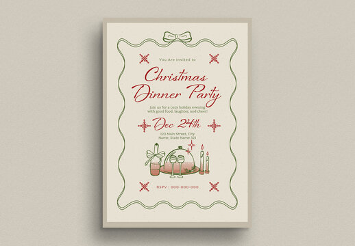 Rustic Christmas Dinner Party Invitation