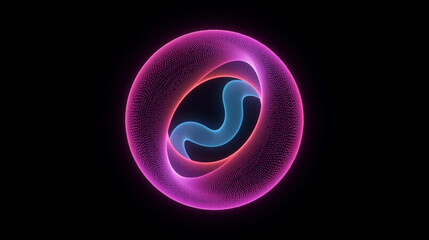 Abstract 3D rendering of a glowing purple toroidal shape containing a blue serpentine light form on a dark isolated background