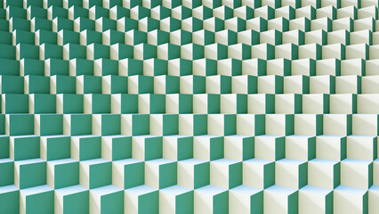 A green and white 3D cube pattern background. The cubes are arranged in a symmetrical pattern, creating a visually pleasing and eye-catching design. Wallpaper.