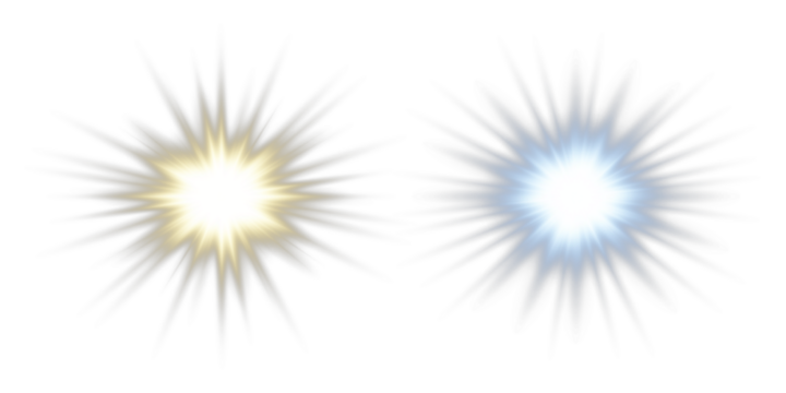 Blue and gold glowing bursts radiate across a dark background. Tiny stars twinkle dynamically. Perfect for cosmic or fantasy illustrations. PNG