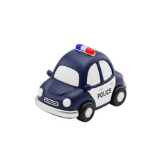 A 3D illustration of a cartoon-style police car with flashing blue and red lights on top, ready for duty