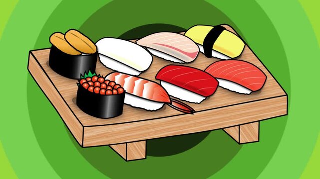 Funky sushi set animated
