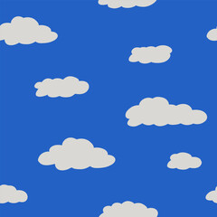 Vibrant pattern with cobalt blue background with white hand-drawn clouds for childrens backpacks and lunchboxes