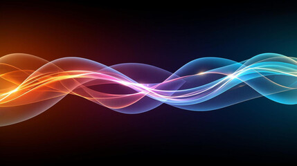 Abstract wavy lines of orange and blue light creating a flowing, dynamic visual effect on a dark background