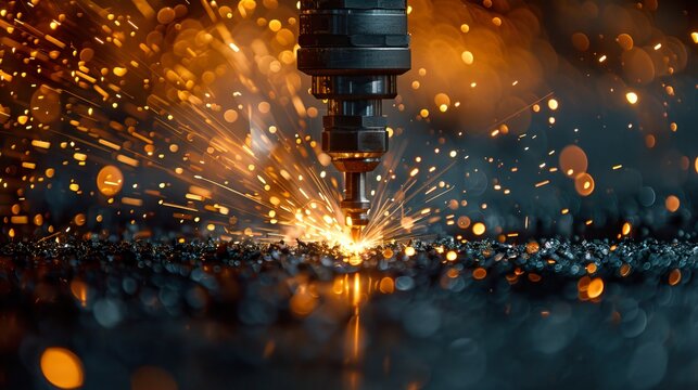 Close-up of industrial metal cutting with sparks flying, generative ai - Powered by Adobe