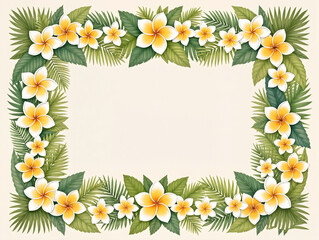 Colorful floral border with yellow flowers and green leaves for design and decoration