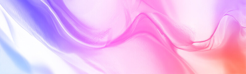 Fototapeta premium Holographic silk ribbons twist over a dark background, shimmering with neon reflections. Fluid textures give depth and motion. A modern abstract 3D design concept. PNG