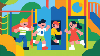 Illustration Of Children Playing In A Playground Vector Design Template