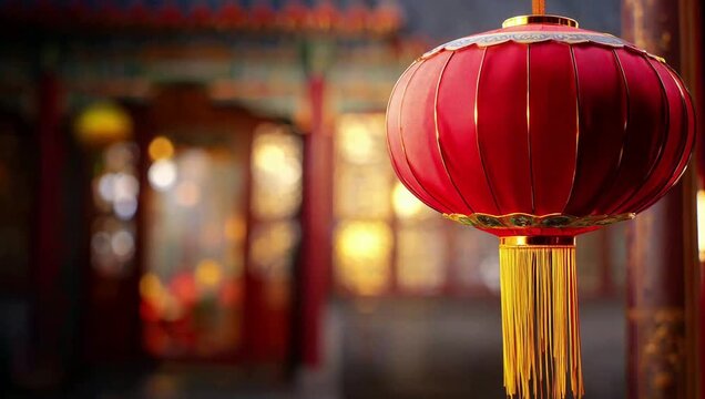 Red lantern in traditional building