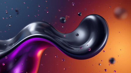 Abstract Fluid Wave with Metallic Sheen and Bubbles Against Gradient Background