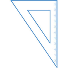 A light blue geometric triangle ruler with measurement markings on a transparent background depicting a technical drawing tool for architecture and engineering