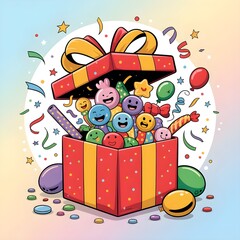 Colorful Gift Box Illustration with Balloons