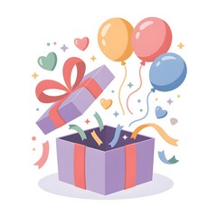 Colorful Gift Box Illustration with Balloons