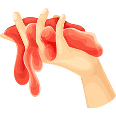A Human Hand Gently Holding Melting Red Slime Substance Against A Transparent Background Symbolizing Playful Mess Or Creative Texture