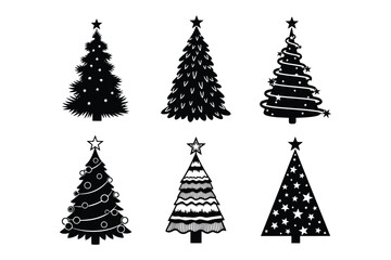 Obraz premium Collection of six black silhouette christmas trees