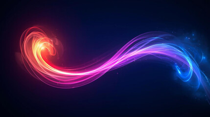 Abstract luminous glowing wave of red and blue light against a dark blue background
