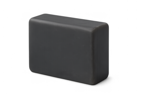 Charcoal soap bar providing natural skincare, cleansing, and detoxifying for daily personal hygiene, isolated on transparency