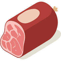 A Large Cylindrical Cut Of Cured Meat With Visible Marbling And A Light Pink Label On A Transparent Background With Soft Shadow