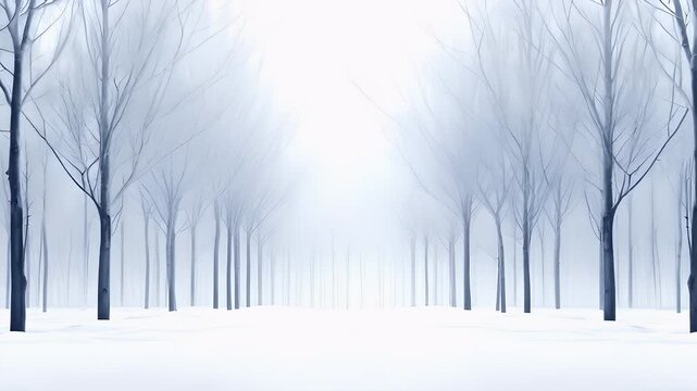 A digital painting of a serene winter forest scene. The style is realistic with a touch of impressionism, particularly in the depiction of the trees and the misty atmosphere.